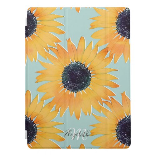 Pretty Hand Drawn Yellow Sunflowers Paint Pattern iPad Pro Cover