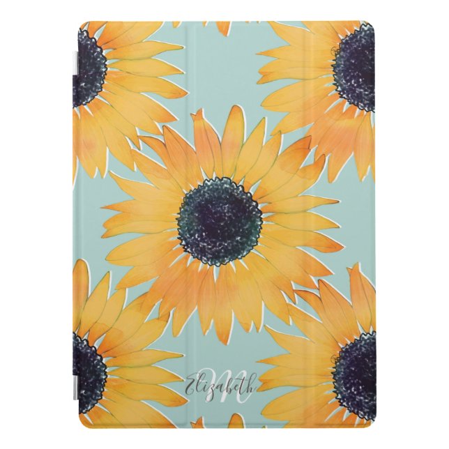 Pretty Hand Drawn Yellow Sunflowers Paint Pattern iPad Pro Cover (Front)
