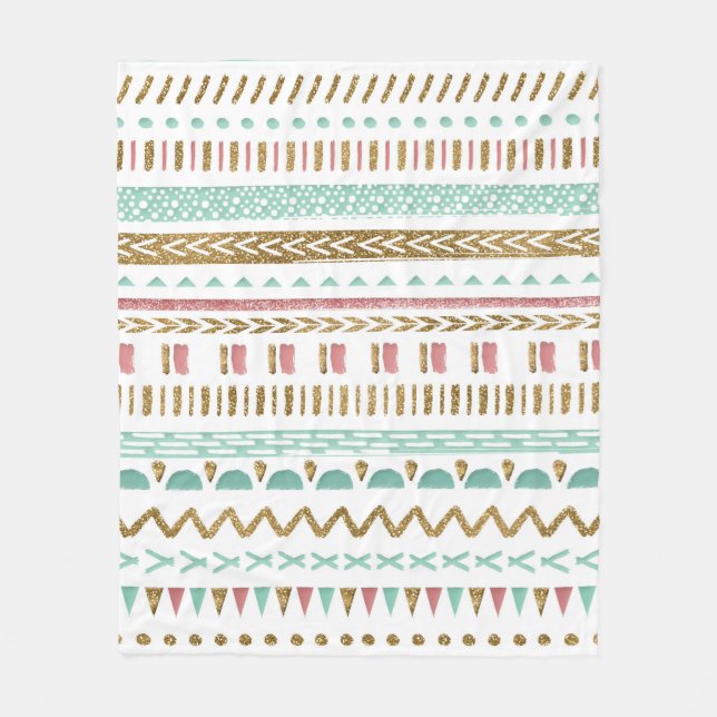 Pretty hand paint tribal Aztec geometric design Fleece Blanket (Front)