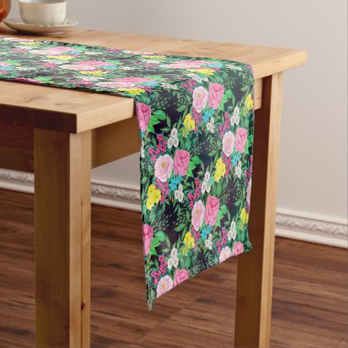 Pretty hand paint watercolor floral design short table runner