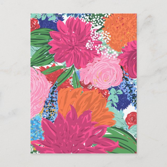 Pretty Hand Painted Colorful Flowers Holiday Postcard (Front)