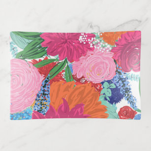 Pretty Hand Painted Colorful Flowers Trinket Tray