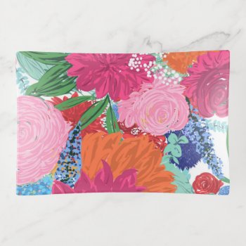 Pretty Hand Painted Colorful Flowers Trinket Tray by NdesignTrend at Zazzle
