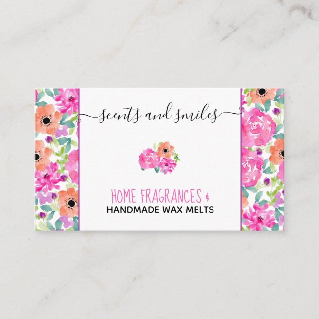 Pretty Handmade Wax Melts Watercolor Floral Business Card (Front)
