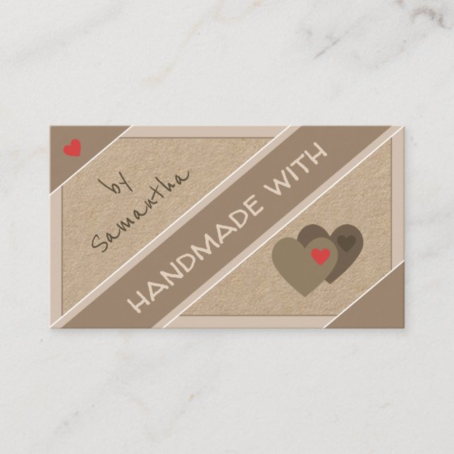 Pretty Handmade With Heart Craft Goods Kraft Paper Business Card (Front)