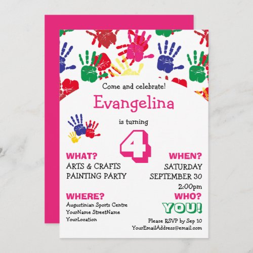 Pretty Handprints Kids Birthday Party Invitation