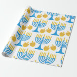 Pretty Hanukkah Blue and Gold Wrapping Paper<br><div class="desc">Available in 5 different sizes with different textures,  this lovely wrapping paper features a blue and gold menorah Hanukkah design.  Wrap your presents today!

Hanukkah menorah pattern design:  AMBillustrations 
http://www.etsy.com/shop/AMBillustrations/</div>