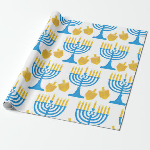 Pretty Hanukkah Blue and Gold Wrapping Paper