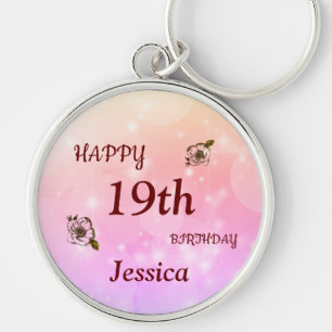 Pretty Happy 19th Birthday Personalized Keychain