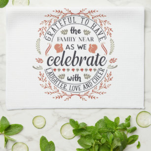 Pretty Happy Autumn Fall Grateful Kitchen Towel