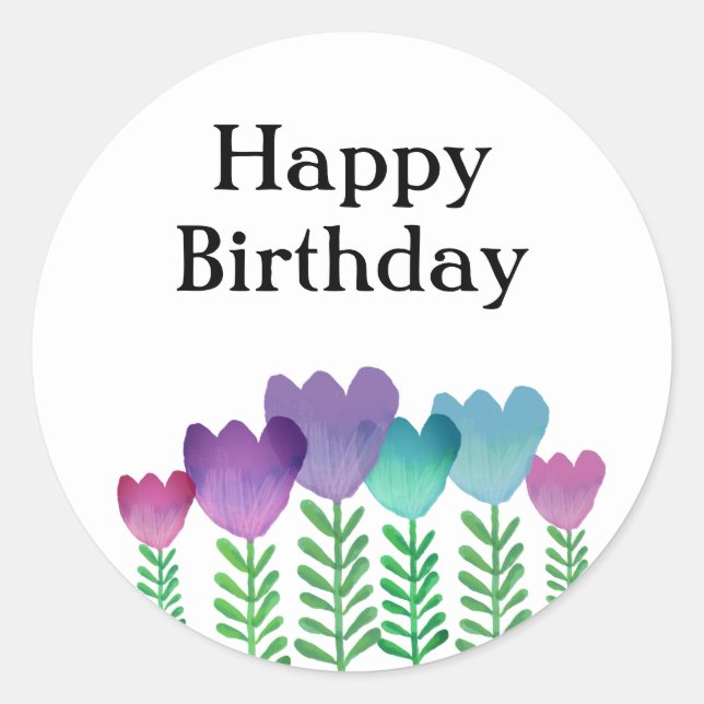 Pretty Happy Birthday Floral  Classic Round Sticker (Front)