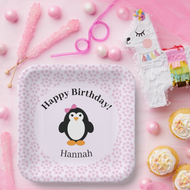 Pretty Happy Birthday Penguin Paper Plates (Party)