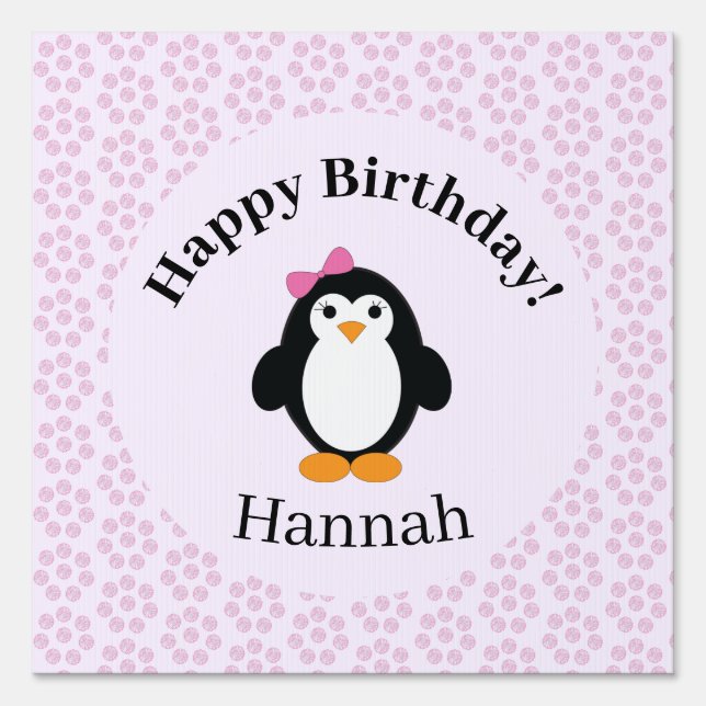 Pretty Happy Birthday Penguin Sign (Front)