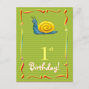 Pretty Happy Birthday postcard with cute snail
