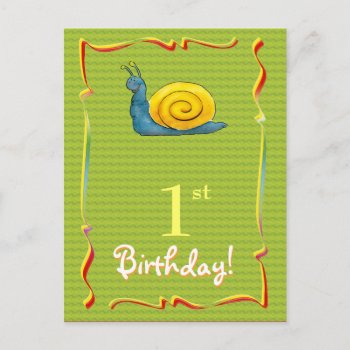 Pretty Happy Birthday Postcard With Cute Snail by Kidsplanet at Zazzle