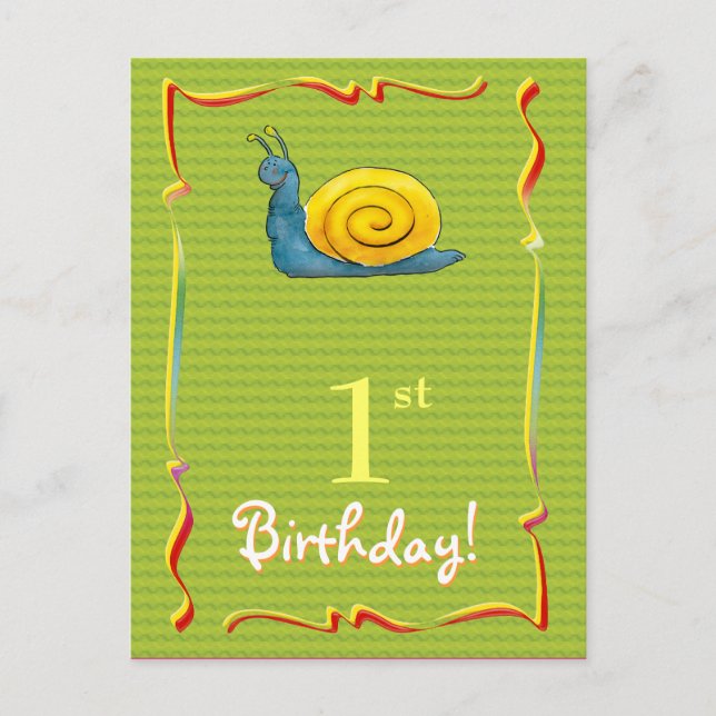 Pretty Happy Birthday postcard with cute snail (Front)