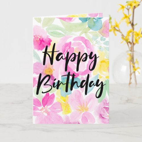 Pretty happy birthday script floral watercolor card