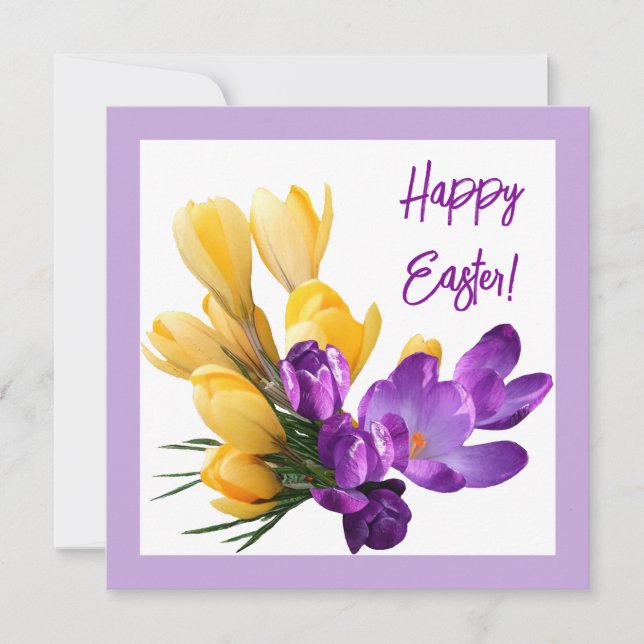 Pretty Happy Easter purple yellow crocus floral Card (Front)