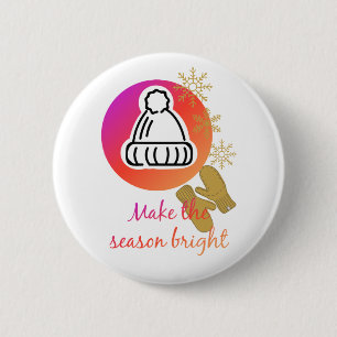 Pretty Hat and Mittens Winter Season Bright Button