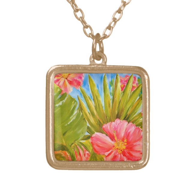 Pretty, Hawaii design, tropical vibe  Gold Plated Necklace (Front)