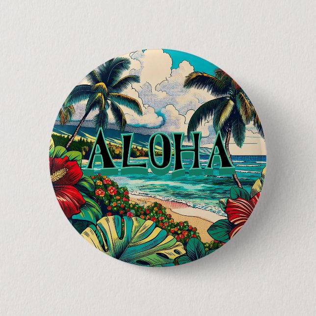 Pretty Hawaiian Island themed Button (Front)