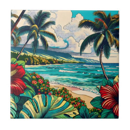 Pretty Hawaiian Island themed Ceramic Tile