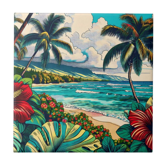 Pretty Hawaiian Island themed Ceramic Tile (Front)