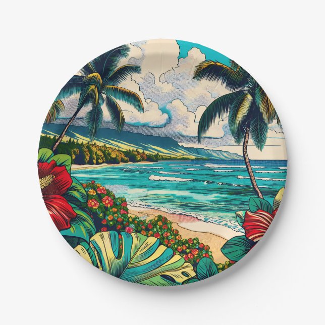 Pretty Hawaiian Island themed Paper Plates (Front)