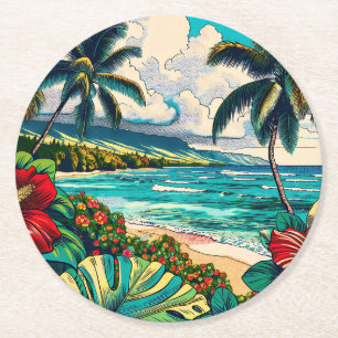 Pretty Hawaiian Island themed Round Paper Coaster