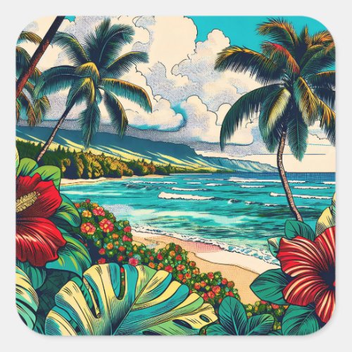 Pretty Hawaiian Island themed Square Sticker