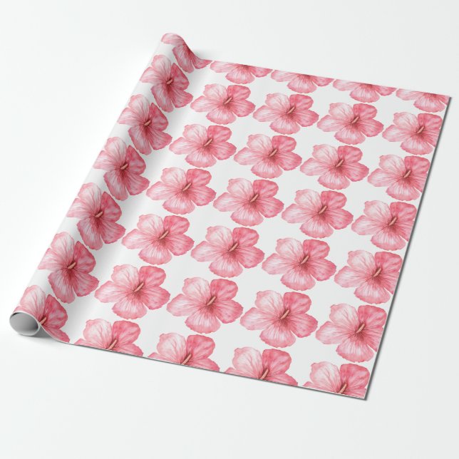 Pretty Hawaiian Pink Floral Girly Elegant Wrapping Paper (Unrolled)