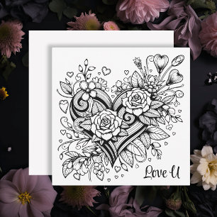 Pretty Heart and Flowers Love You Coloring Page