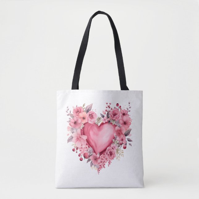 Pretty Heart and Flowers Tote Bag (Front)