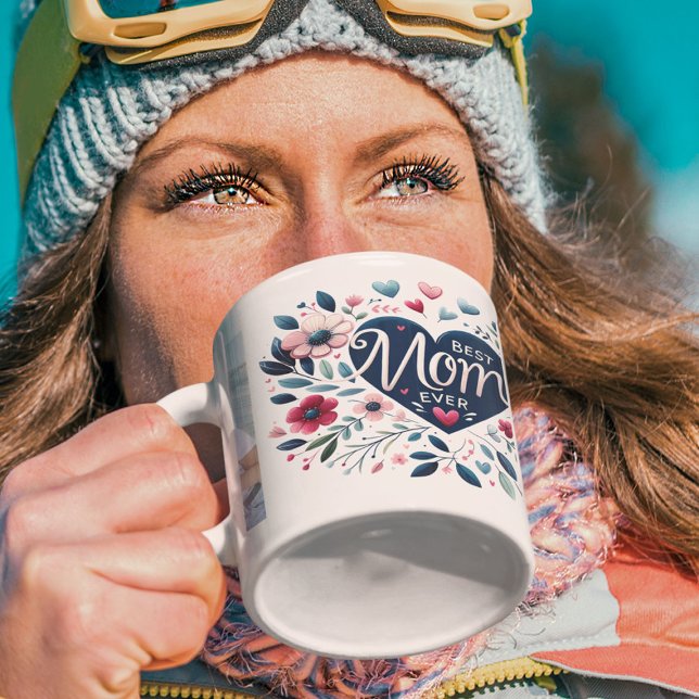 Pretty Heart Floral 2 Photo Best Mom Ever Coffee Mug (Creator Uploaded)