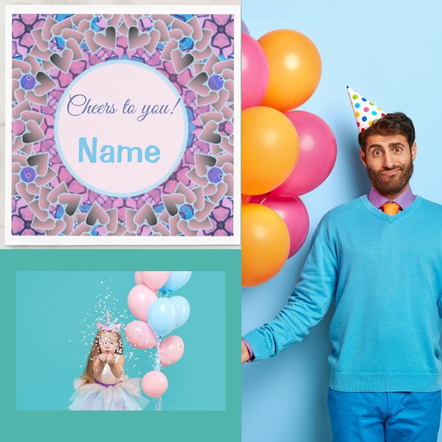 Pretty Heart Party w/ Personalized Text Template Napkins (Creator Uploaded)