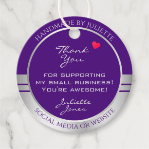 Pretty Heart Purple and Silver Packaging Thank You Favor Tags