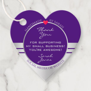 Pretty Heart Purple and Silver Packaging Thank You Favor Tags