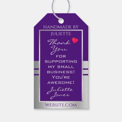 Pretty Heart Purple and Silver Packaging Thank You Gift Tags