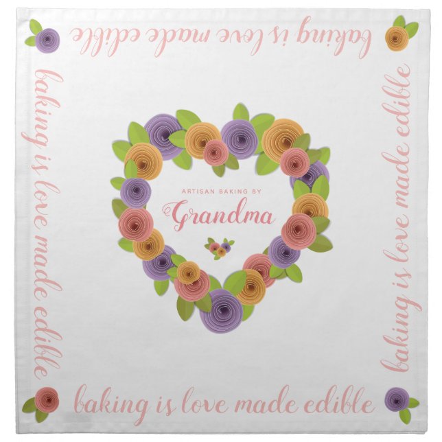 Pretty Heart Rose Wreath Grandma Dough Cover & Cloth Napkin (Front)