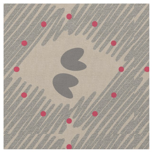 Pretty Hearts Beige Grey Decor Pattern Fabric (Close Up)
