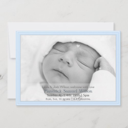 Pretty hearts Blue Mod New Baby photo Announcement