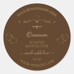 Pretty Hearts Decorative Gold Scrollwork on Brown Classic Round Sticker
