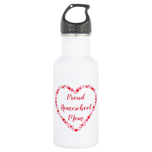 Pretty Hearts for a Proud Homeschool Mom Water Bottle (Front)