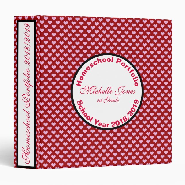 Pretty Hearts Homeschool Portfolio 3 Ring Binder (Front/Spine)
