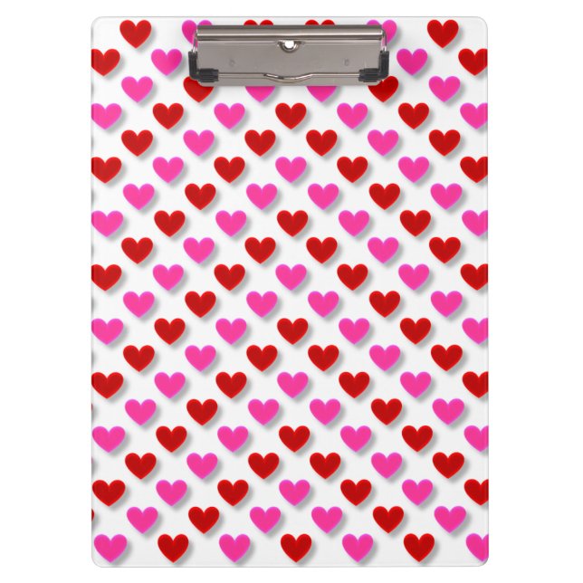 Pretty Hearts Of Pink And Red On White  Clipboard (Front)