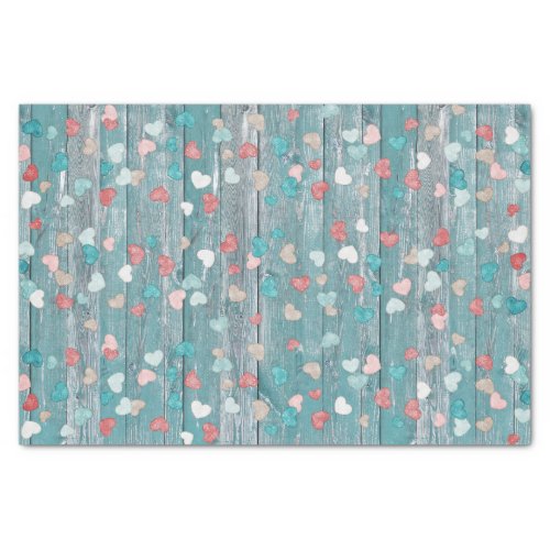 Pretty Hearts on Rustic Blue Wood Tissue Paper