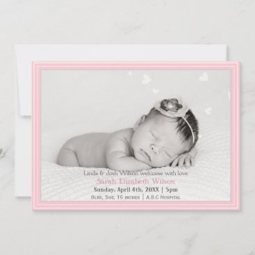 Pretty hearts Pink Mod New Baby photo Announcement