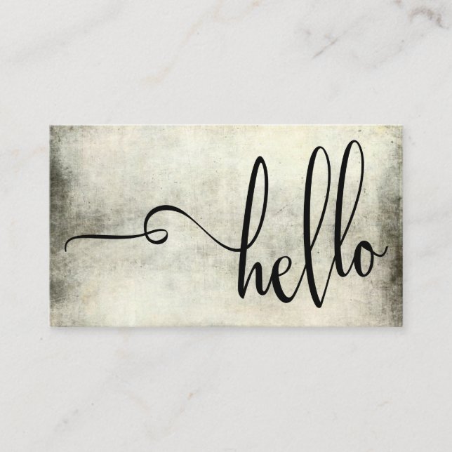 Pretty Hello Typography Over Yellow & Black Grunge Business Card (Front)