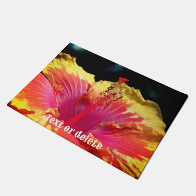Pretty Hibiscus Flower Petals Personalized Doormat (Angled)