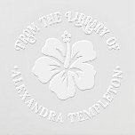 Pretty Hibiscus Flower Round Library Book Name Embosser